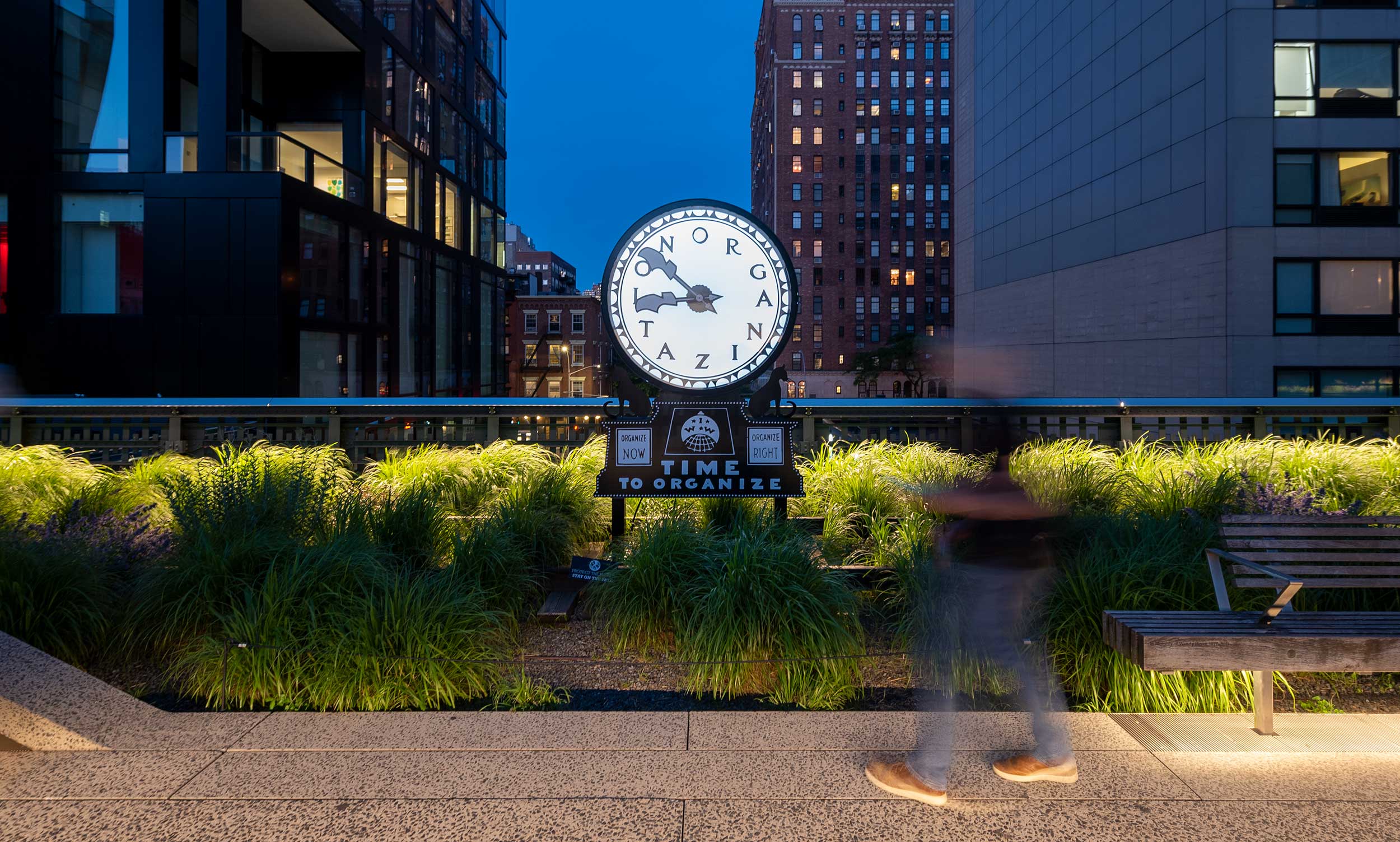 Silent agitator statue at night